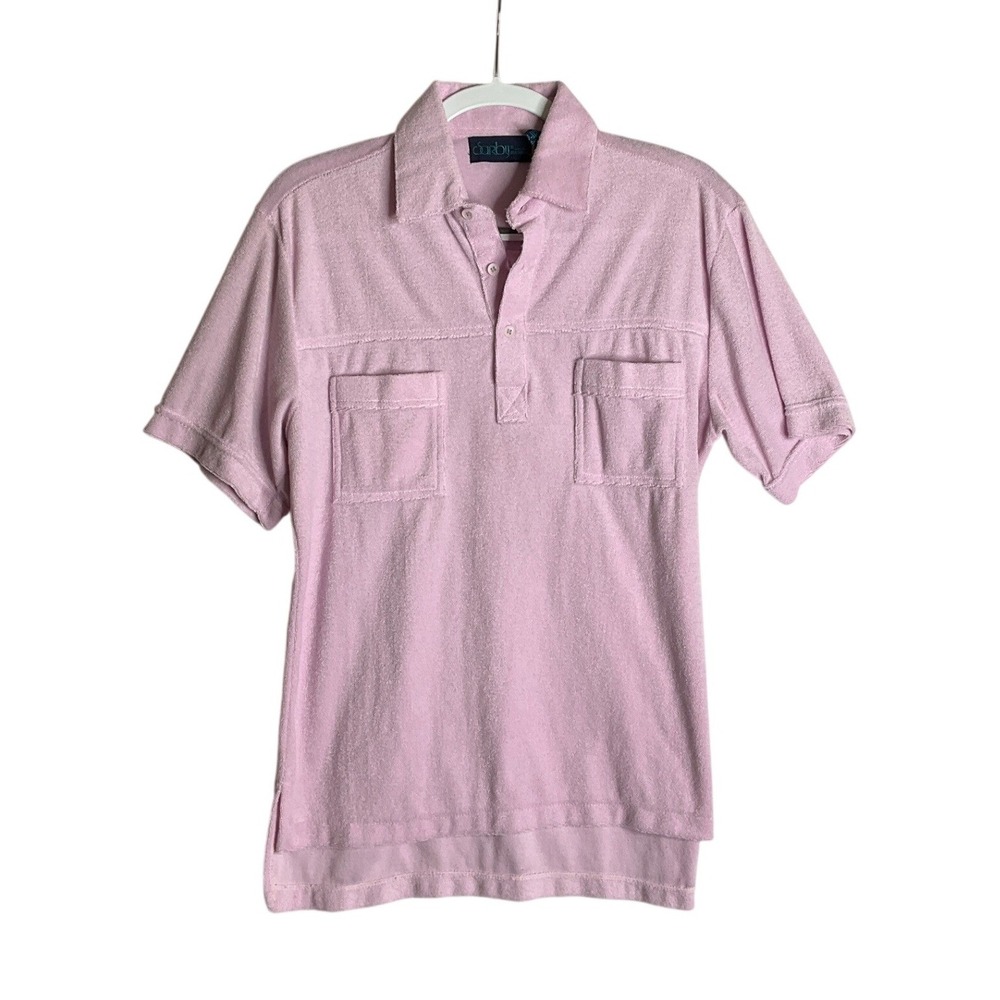 Vintage Pink Terry Cloth Polo Shirt Sarby 60s 70s Preppy  Retro Leisurewear S